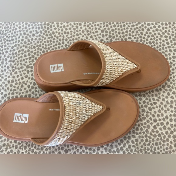 Fitflop womens f-mode platform woven raffia tan sandals - Picture 6 of 10